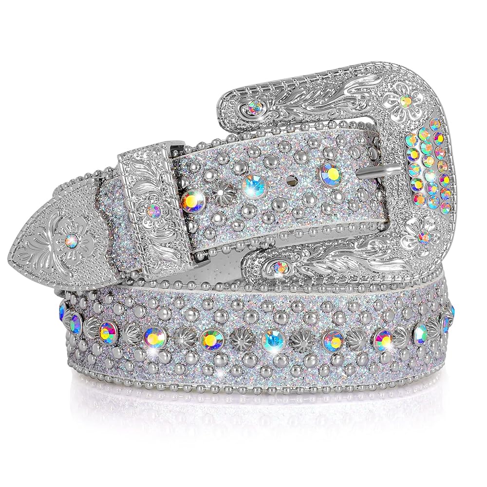 SUOSDEY Men Women Rhinestone Belt Western Cowboy Cowgirl