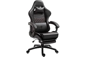Dowinx Memory Foam Vintage Gaming/Office Chair with Lumbar Massage and Footrest (Black and Red)