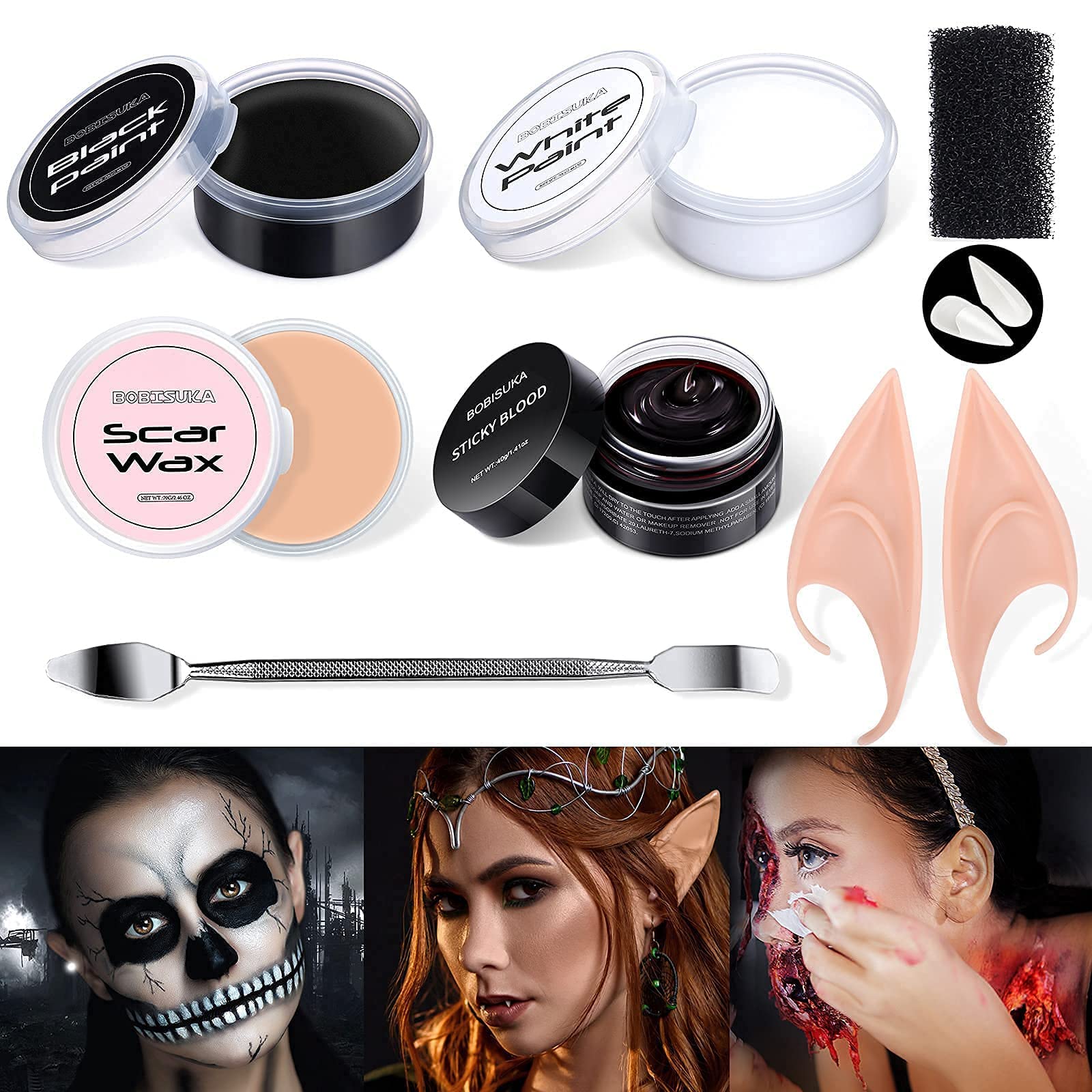 Buy BOBISUKA Special Effects SFX Halloween Makeup Kit Black White Face
