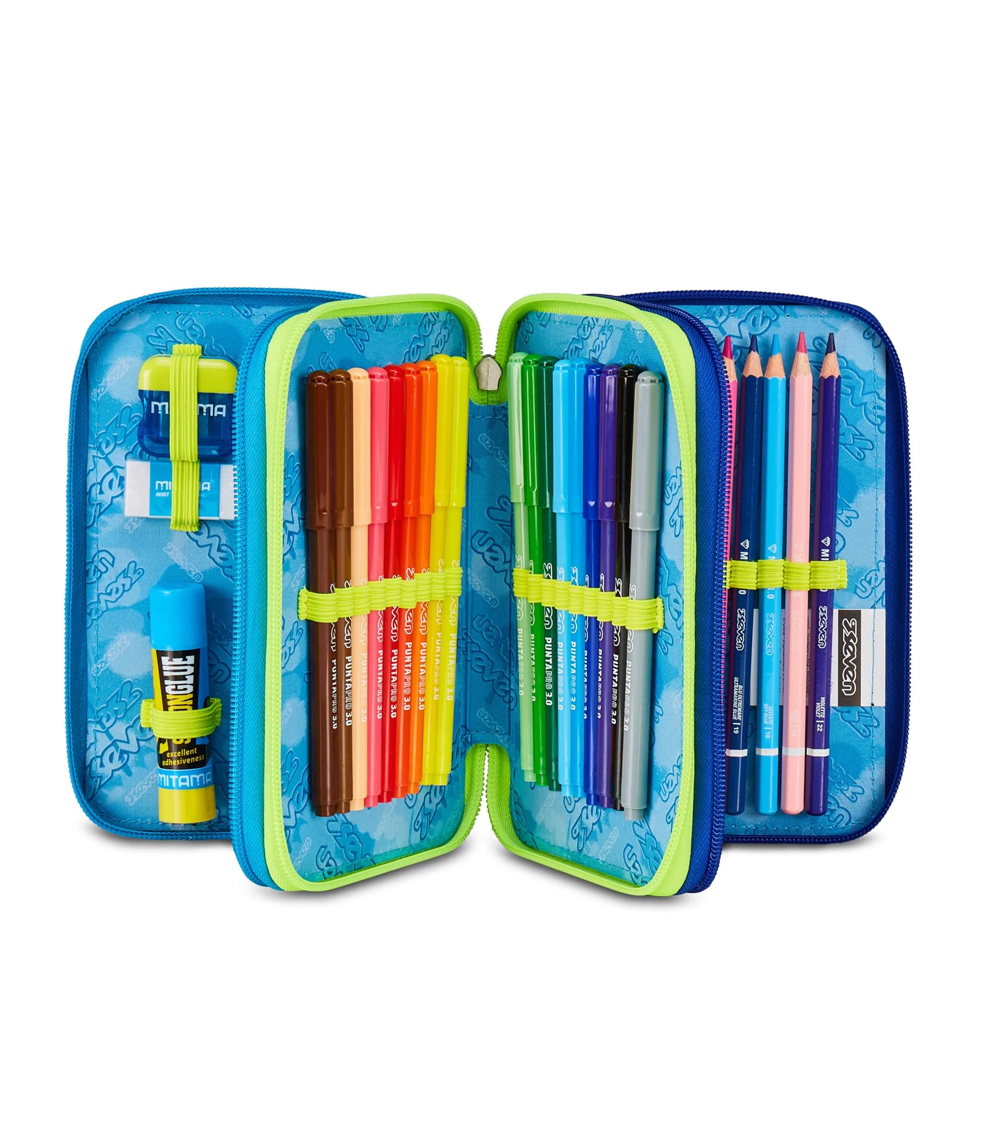 Seven Freethink Set Scuola, Zaino con Astuccio 3 Zip, Diario e Borraccia, Design Multicolore (NUANCED)