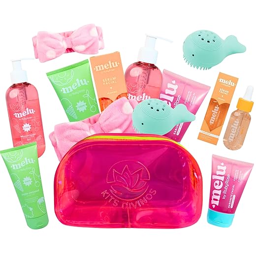Kit Skincare Completo Melu Adolescentes 7 Itens Spa Day Teen Meninas com Necessaire Exclusiva