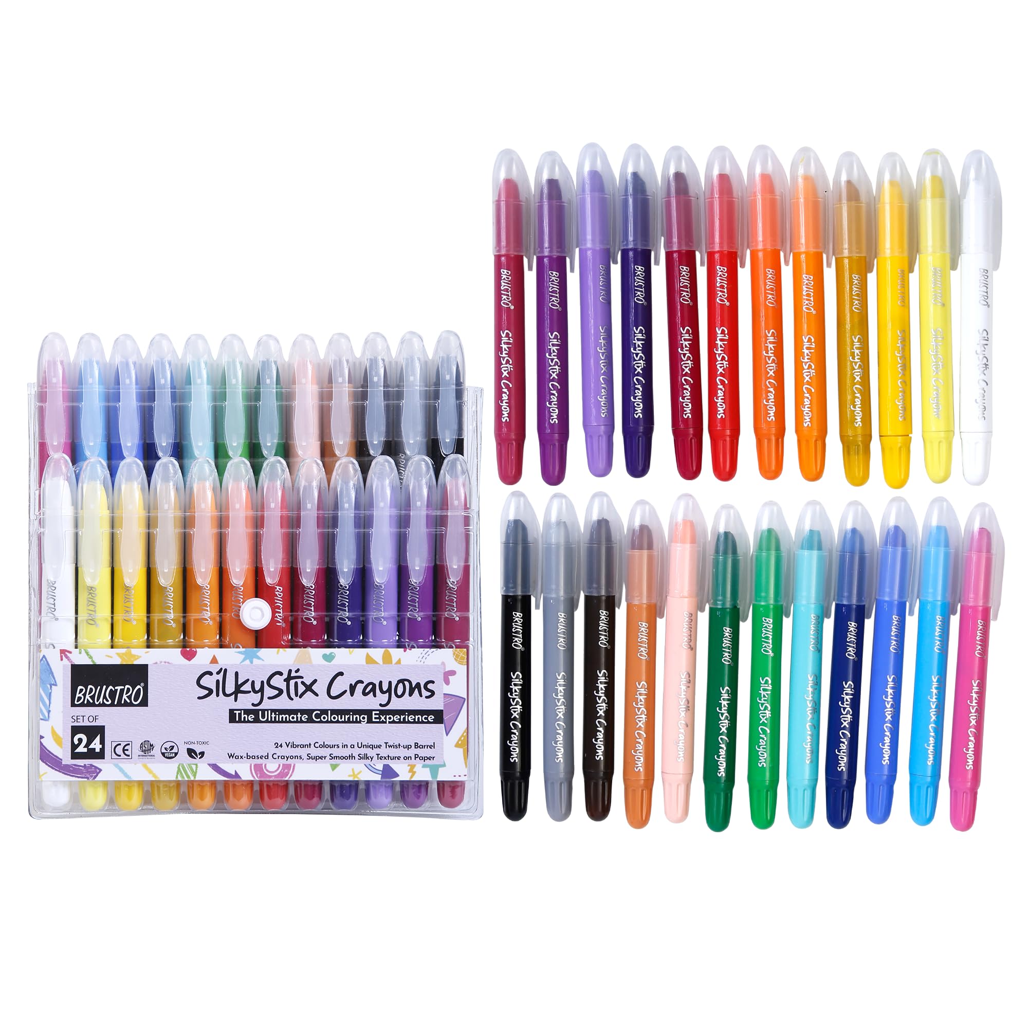 BRUSTRO SilkyStix glatte Buntstifte, Set mit 24 Buntstiften, lebendige und verspielte Farben, umweltfreundlich, ideal für mischbare Malerei, Graffiti, Malen, Kritzeln, sicher für Studenten, Profis