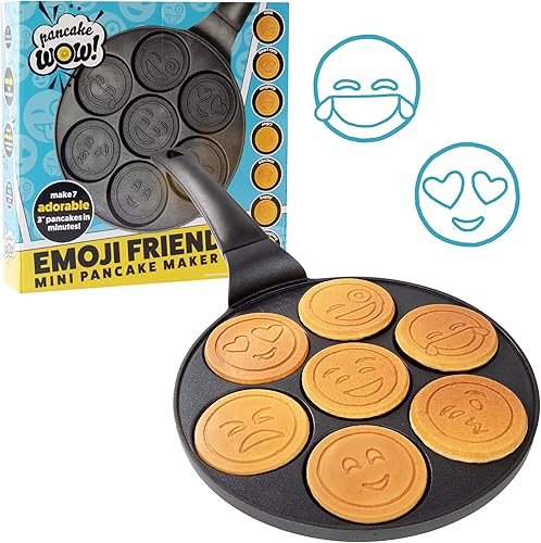 Vista 8 de Sartén mini para hotcakes con emojis - 7 caras sonrientes únicas para niños, sartén antiadherente para hotcakes con moldes para la estufa, plancha