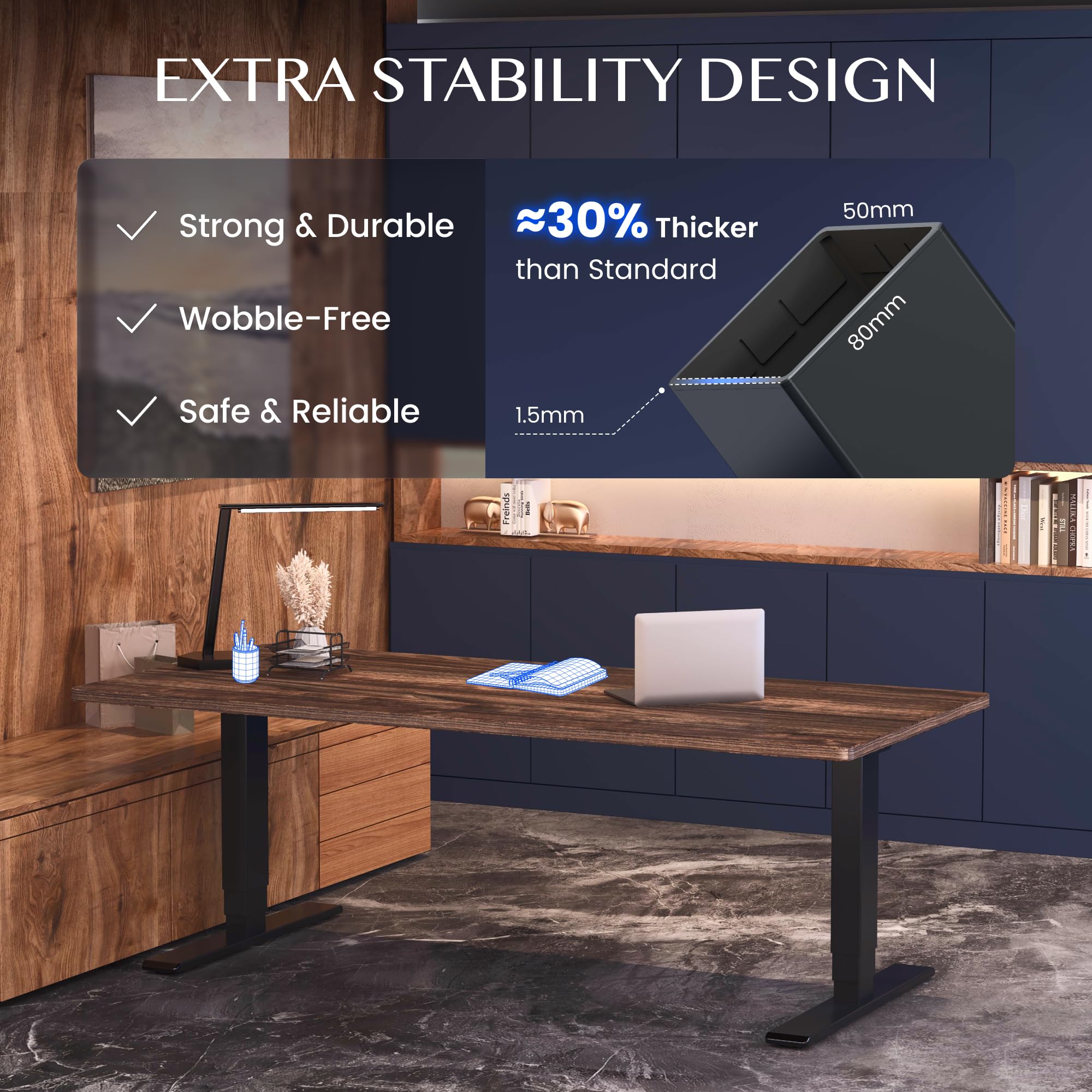 FLEXISPOT Telaio da tavolo regolabile in altezza, doppio motore e gambe a 3 livelli, scrivania regolabile in altezza, telaio con indicatore di altezza LED, 4 spazi di archiviazione e protezione contro