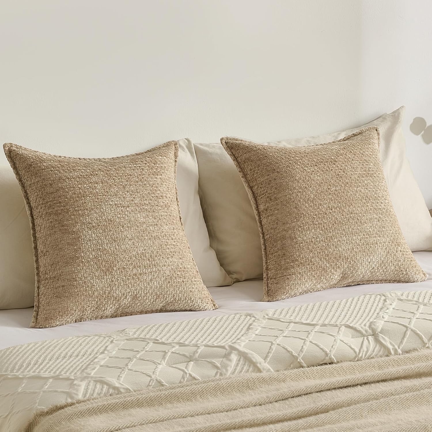 FUTEI Beige Decorative Throw Pillow Covers 18x18 Inch Set of 2,Soft Grainy Textured Cushion Cases,Modern Home Decor for Couch Bed Living Room - Image 6