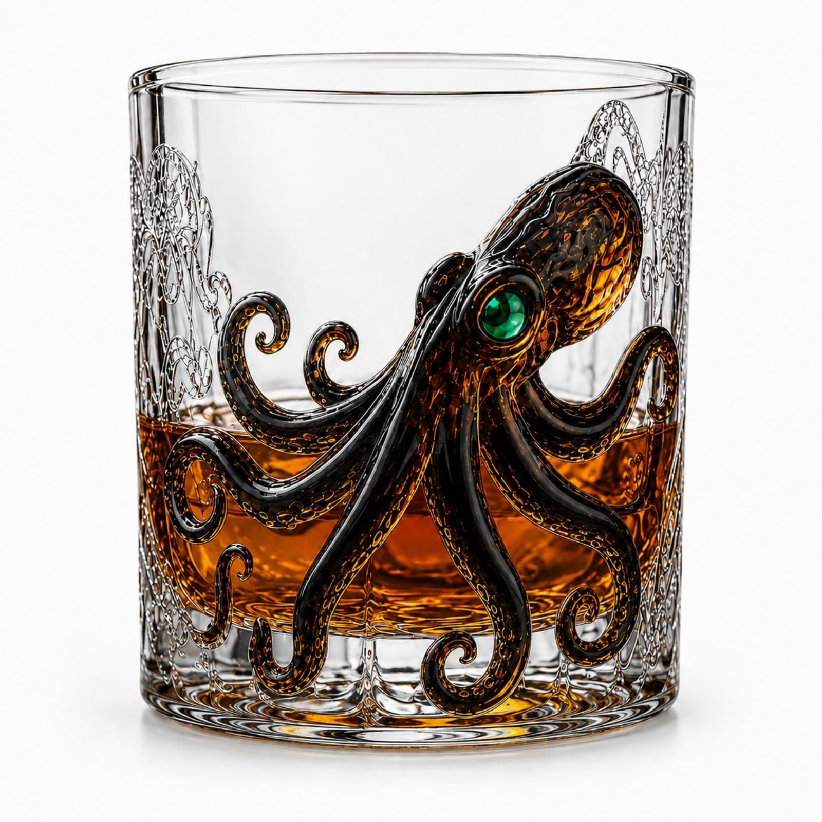Octopus Whisky Tumbler, Sea Monster Glass, Nautical Pirate Bar Drinkware for Rum, Bourbon, Scotch and Cocktails, Unique Gift for Dad, Husband, Brother, Men and Home Bar Collectors，1pcs