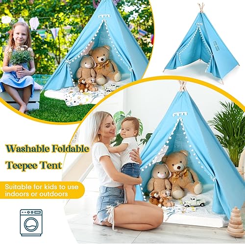 Miniatura 6 de Paquete de 3 tiendas de campaña tipi para niños, niñas, fiestas de pijamas, tiendas de campaña para interiores y exteriores, juegos de casa de