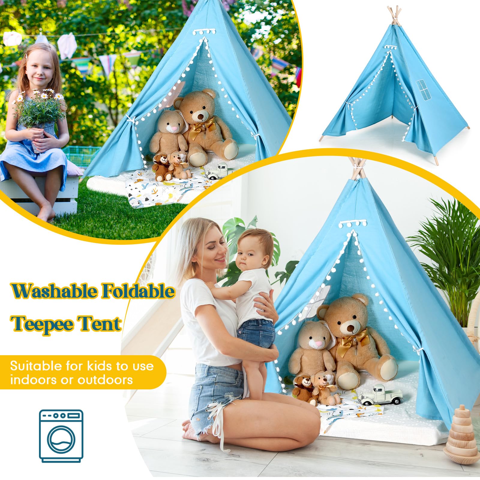 Silipull 3 Pack Teepee Tents for Kids Play Tipi Tent for Children Boys