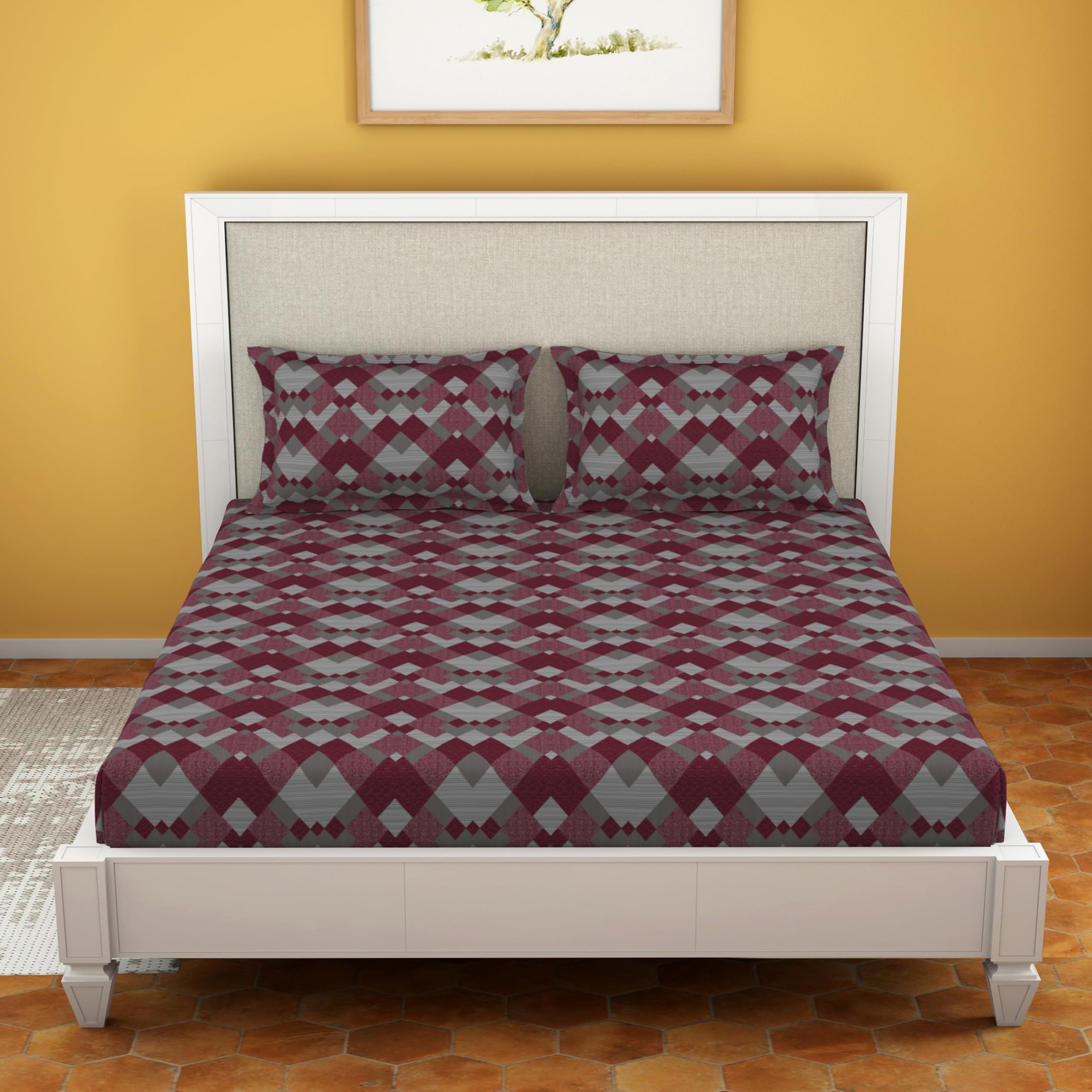 Welspun Double Bedsheet with 2 Pillow Covers 220 X240 Cms / 43 X68 Cms | Dazzle Softtouch and Wrinklefree Sateen Microfiber Bed Sheets with Ornate Print (Dark Red) (B0CJR3RJQ7) Amazon Price History, Amazon Price Tracker