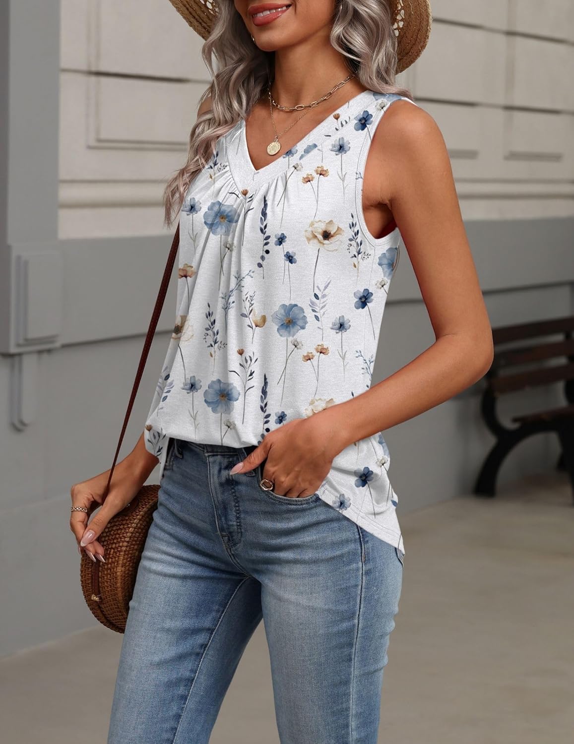 Zeagoo Womens Tank Tops Summer Sleeveless Loose Fit Tops V Neck Pleated Shirts Basic Tees Dressy Casual Trendy Clothes - Image 3