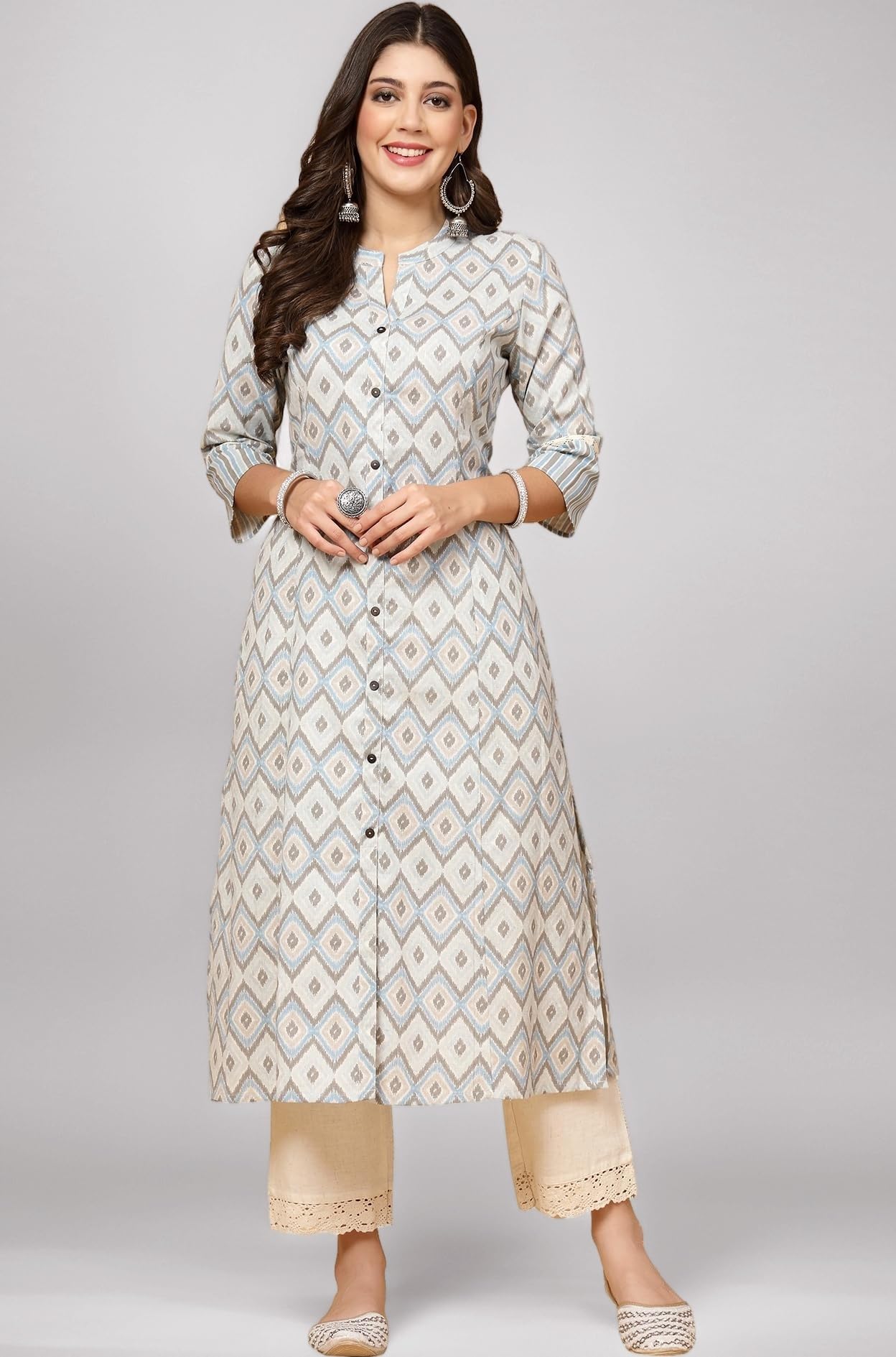 Pistaa's Women's Cotton Relaxed Fit A Line Floral Print A-Line Kurta