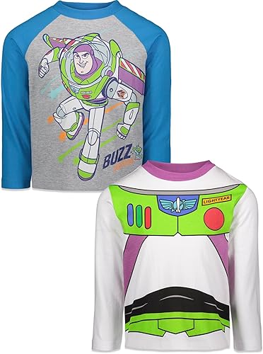 Disney Toy Story Cars - Paquete de 2 camisetas de manga larga para cosplay de Mickey Mouse para niños pequeños