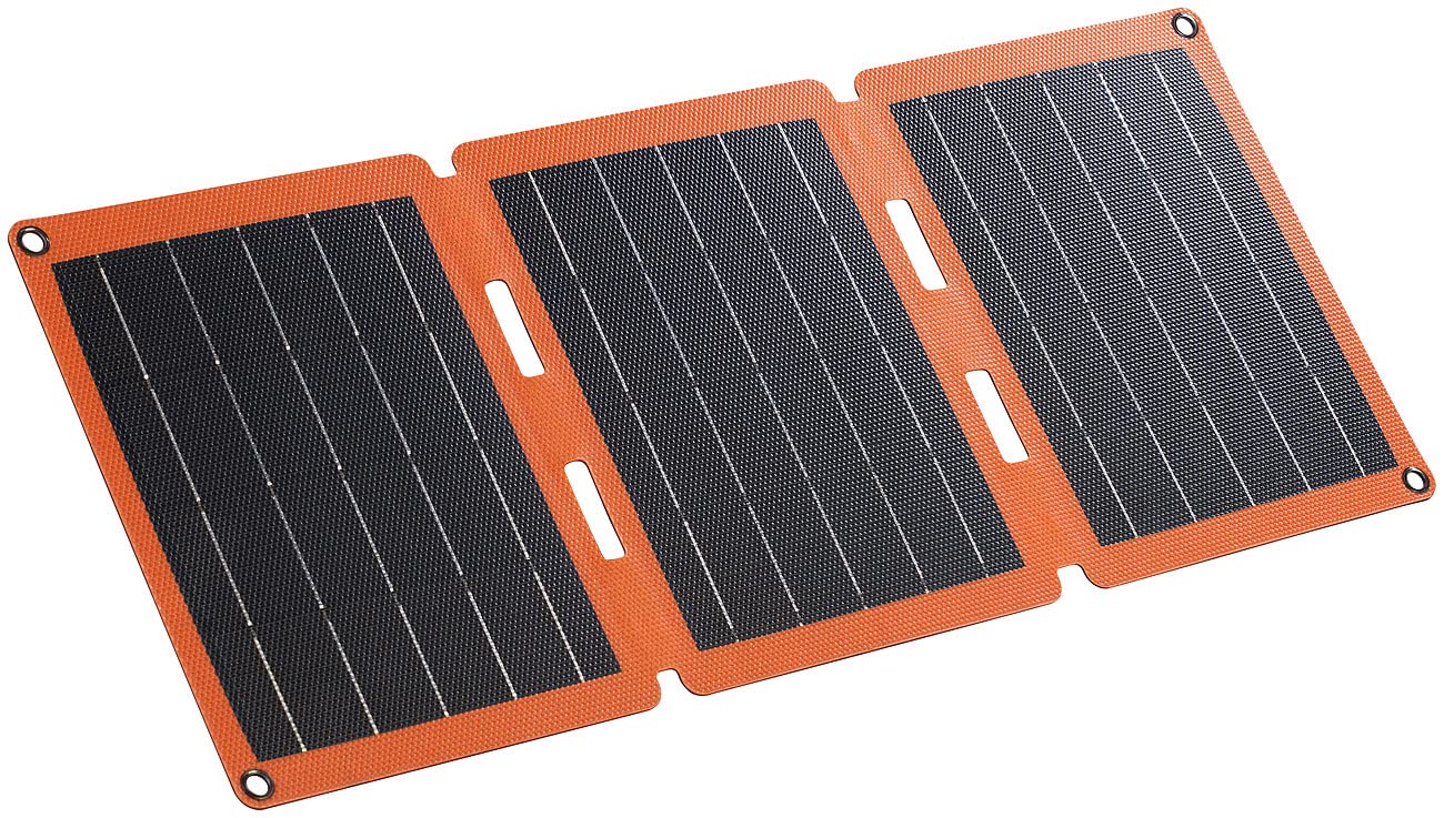 revolt USB c Solar Panel: 21-Watt-Solarpanel-Ladegerät, USB-C/-A, je 2,4 A, faltbar, IP65, ETFE (Falt Solarpanel, Solar Ladegerät mobil, 5V)