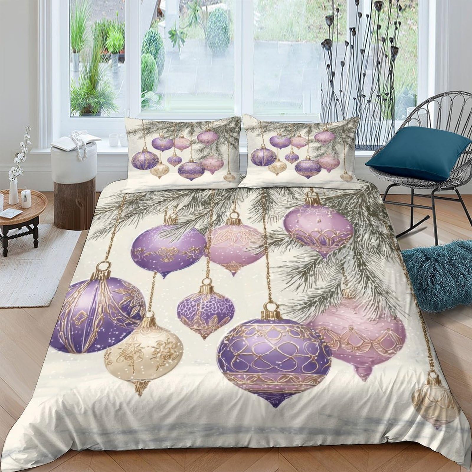 Ctjqhvkz Style-2 3D Printed Purple Christmas Ornament Fitted Sheet Microfiber Soft Bed Sheet For Bedroom Guest Room Decor Single（135X200cm）