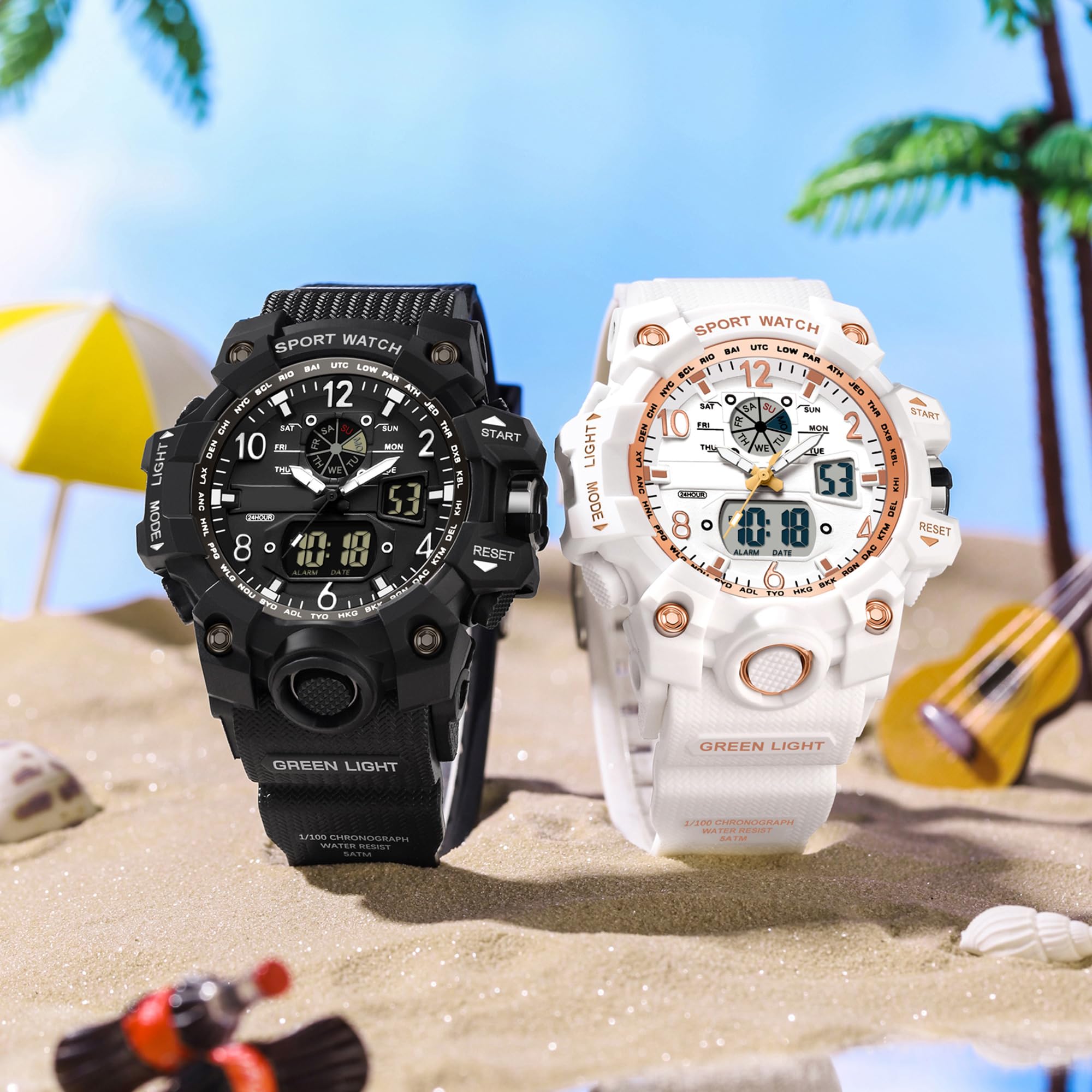 Orologio digitale da polso da donna, sportivo, 5 ATM, impermeabile, militare, per bambini, analogico, digitale, sportivo, LED, multifunzione, con sveglia, data, cronometro per attività all'aperto