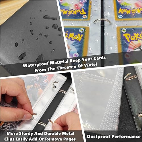 Miniatura 3 de Carpeta de tarjetas coleccionables de 4 bolsillos, 400 bolsillos para tarjetas de Pokémon con cremallera, 50 fundas compatible con tarjetas