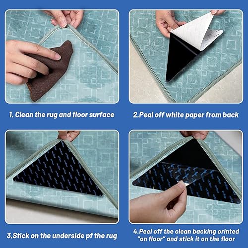 Miniatura 3 de Cintas de alfombra, almohadillas antideslizantes para suelos de madera, agarres reutilizables y lavables para alfombras de área, tapones de alfombra