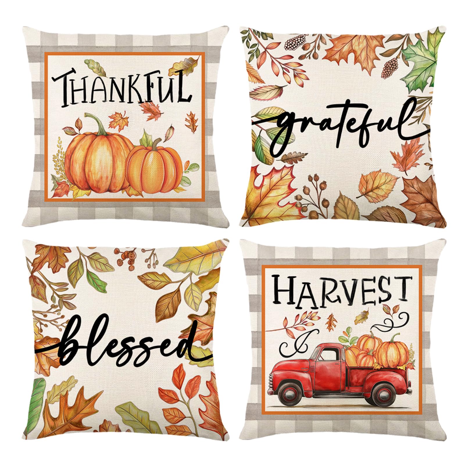 ONFAONFall Decorations for Home, Fall Pillow Covers 18x18 Set of 4, Thanksgiving Decorations Autumn Cushion Case for Couch(Fall07)