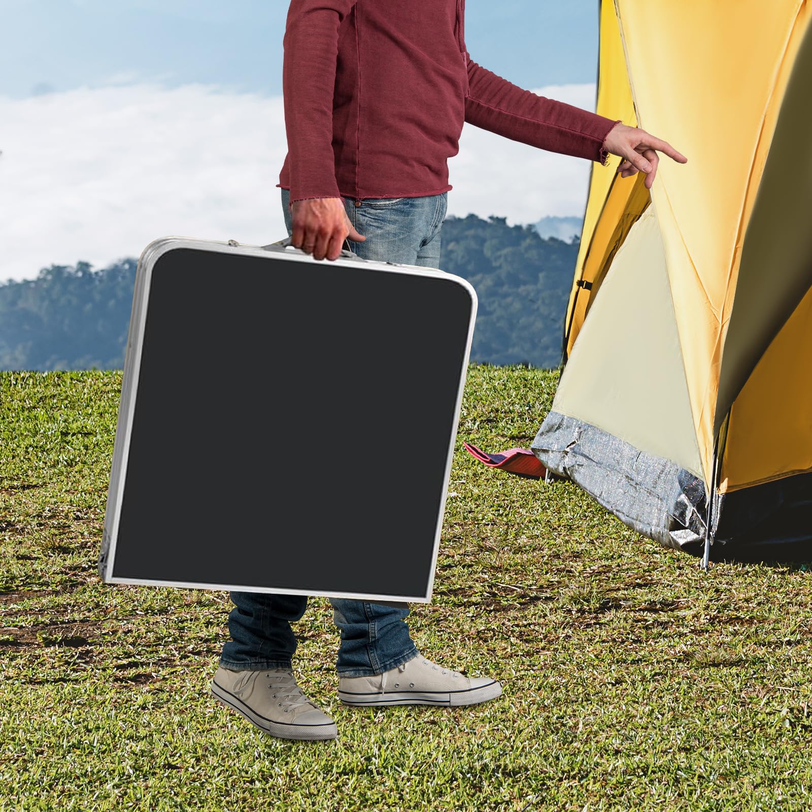 Table Camping Pliante Aluminium,Réglable 3 Hauteurs,Avec Rangement Intégré | Structure Légère, Organisation Pratique, Camping Pique-Nique Jardin Plage, Double Compartiment, Charge 35kg