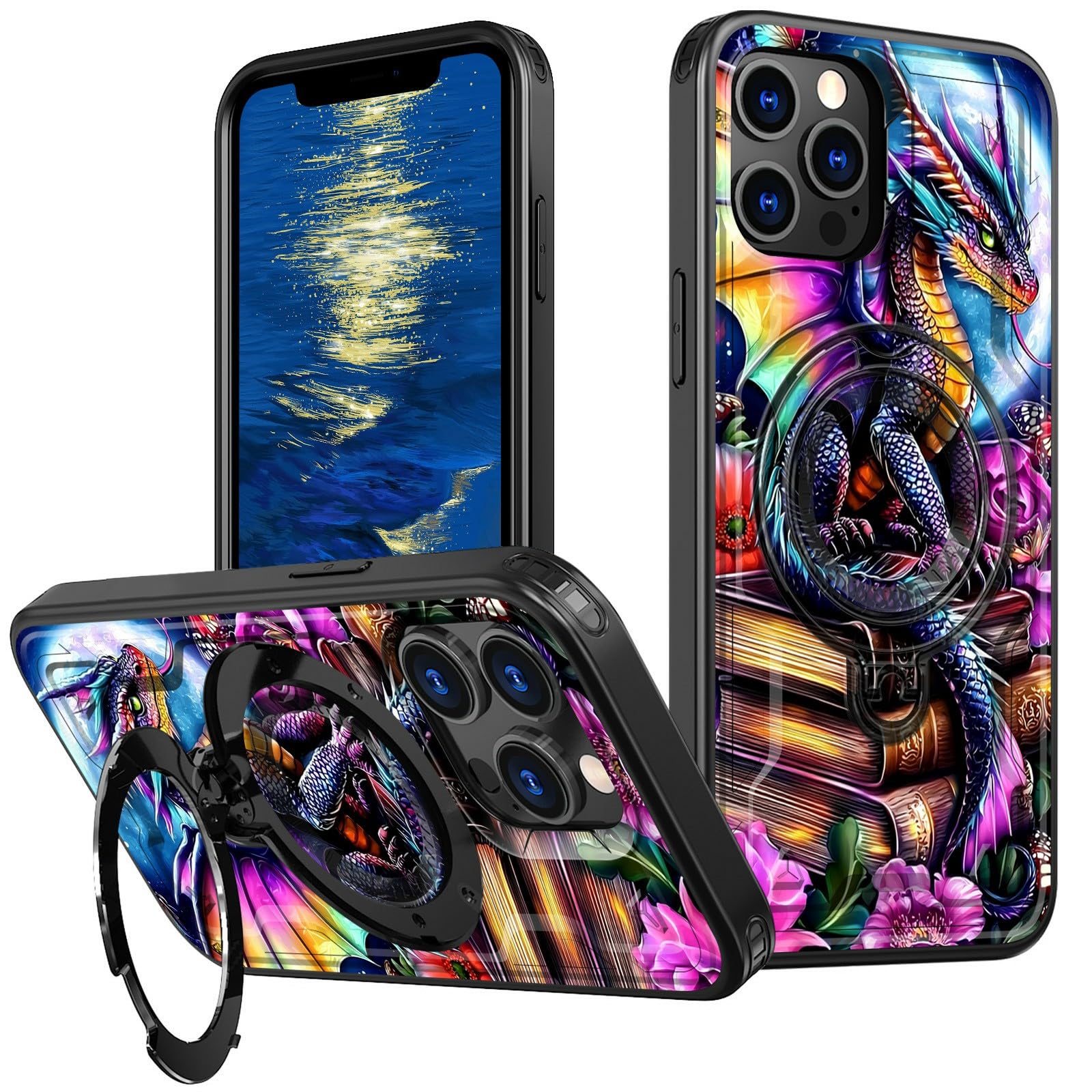 GFRGTFHYT for iPhone 14 Pro Phone Case (6.1") Built in Ring Holder Stand Kickstand Hybrid Cover for Women Men Heavy Duty Shockproof Full Protective