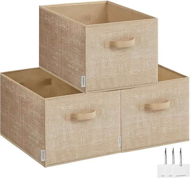 Juego de 3 Cestas Organizadoras Plegables SONGMICS, 40x30x24 cm, Beige Arena