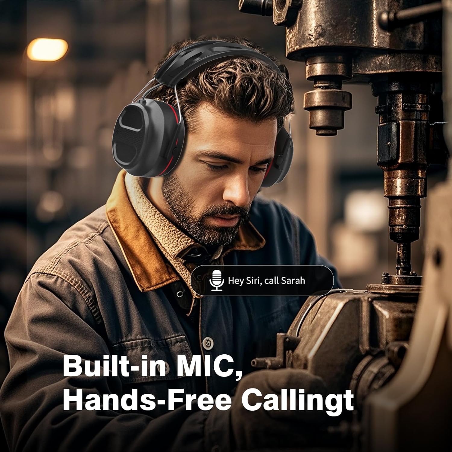 Bluetooth 5.4 Hearing Protection Headphones with 1200mAh Rechargeable Battery, 120H Working Time, 30dB SNR, Ear Muffs with Larger Buttons for Easy Operation, Superior Stereo Sound Quality Black-Red - Image 7