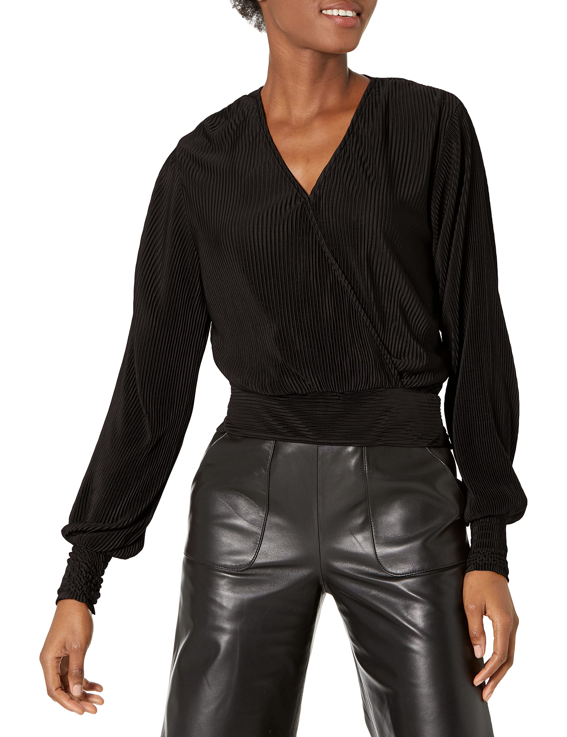 womens Cleo Wrap Plisse Top Blouse