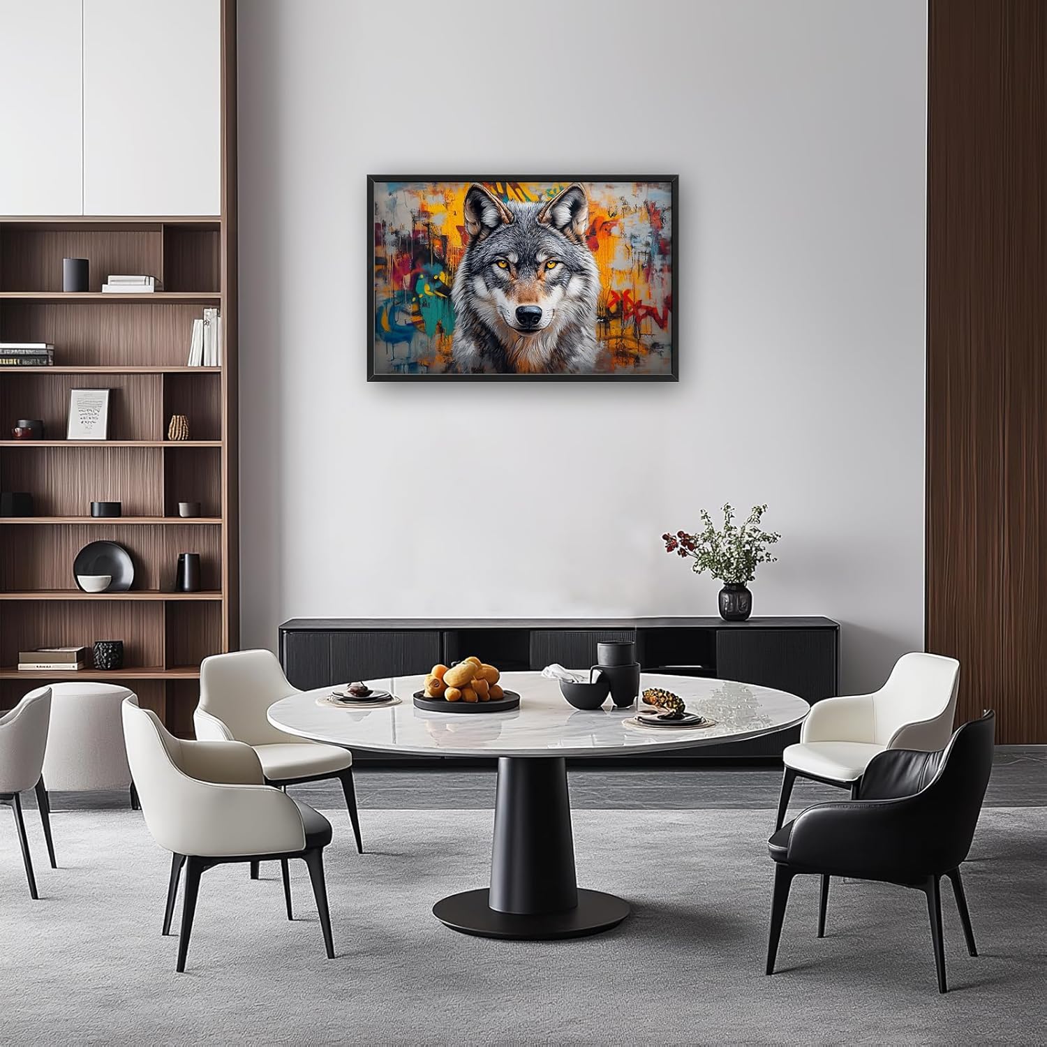 Large Banksy Wolf Wall Art for Living Room, Graffiti Wildlife Canvas Oversized Wall Decor Wild Animal Framed Pictures Painting Print Artwork for Bedroom Office 36" L x 24" W