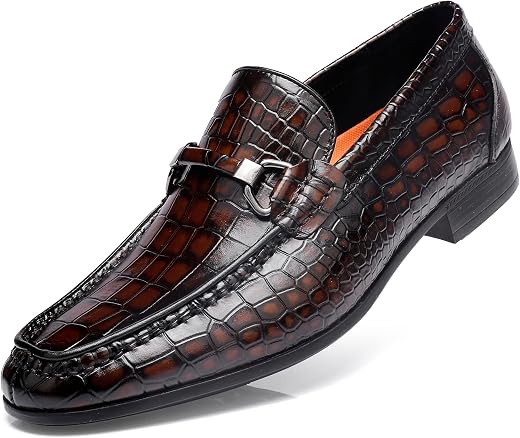 GOLDEN COXES FAMILY Casual Leather Dress Shoes for Mens, Luxury Formal Crocodile Printed Moe-Toe Slip-on Penny Bit Loafer ...