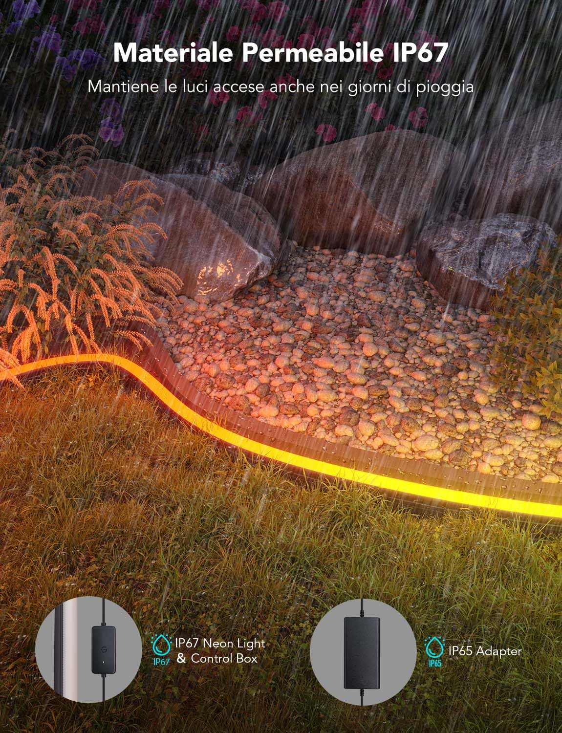 Govee Striscia Luminosa LED Neon da Esterno 10M, Controllo APP&WiFi, IP67 | 16M Colori DIY, 64+ Modalità Scena, Sync Musica, Alexa&Google Assistant, Install. Facile, Giardino/Cortile/Muri/Sentiero