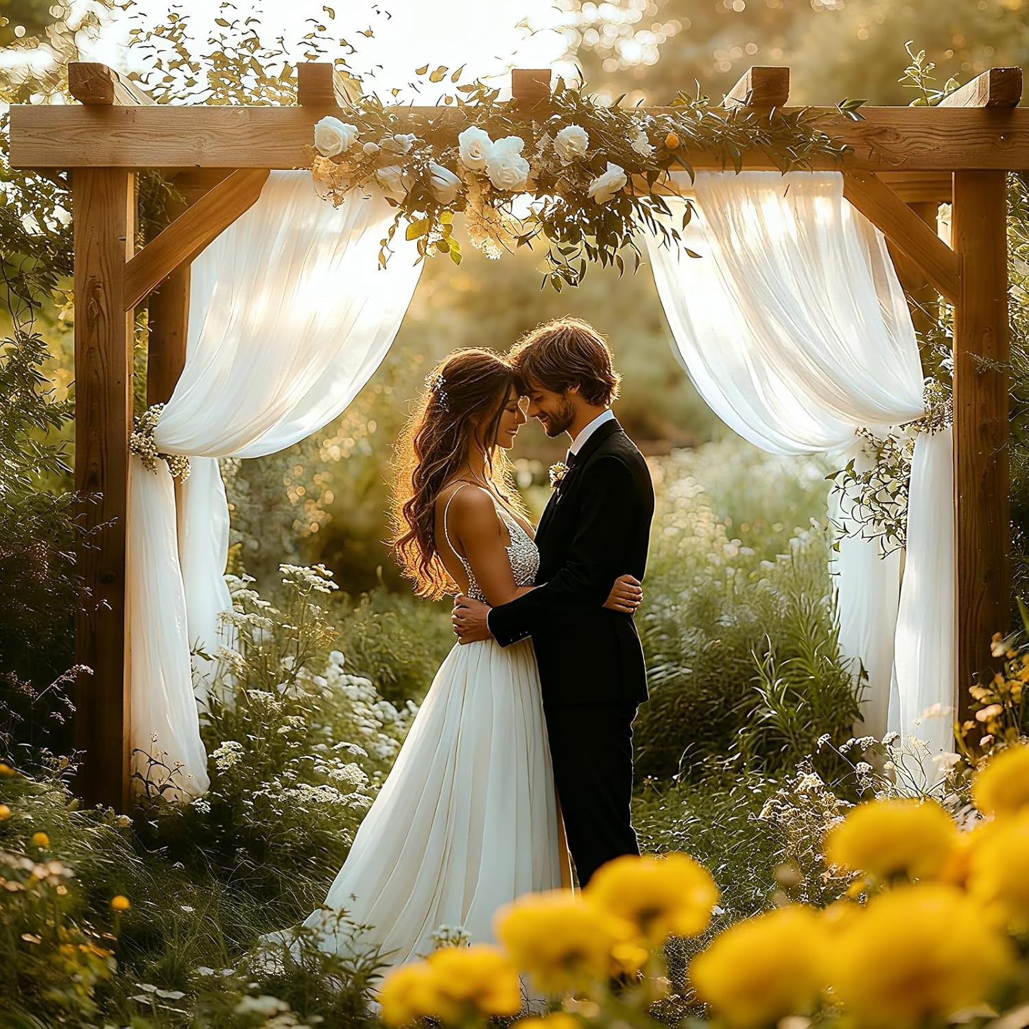 Wedding Arch Draping Fabric, 31.5" x 20FT Wrinkle-Free Sheer Chiffon Drapery for Ceremony Backdrop, Arbor, Pergola, Church Cross, Photo Booth, Baby Shower & Home Decor, 2-Pack, White