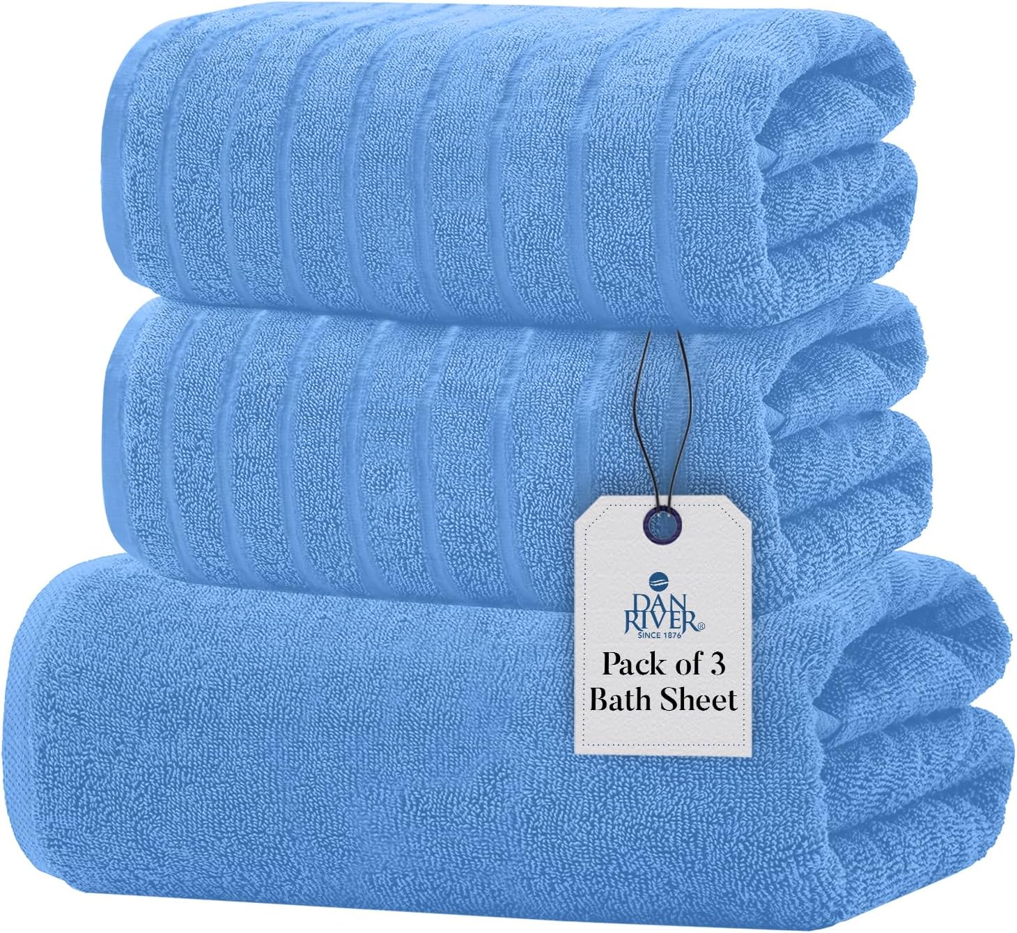 DAN RIVER 3-Piece Towel Set: 1 Oversized Bath Sheet (40x80 Inches) & 2 Bath Sheets (35x70 Inches), 550 GSM - M Blue