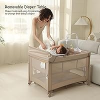 Vista 3 de 5 in 1 Pack and Play, Baby Bassinet Bedside Sleeper, Baby Playard, Bedside Crib with Changing Table, Foldable Travel Playard for Newborn to Toddles