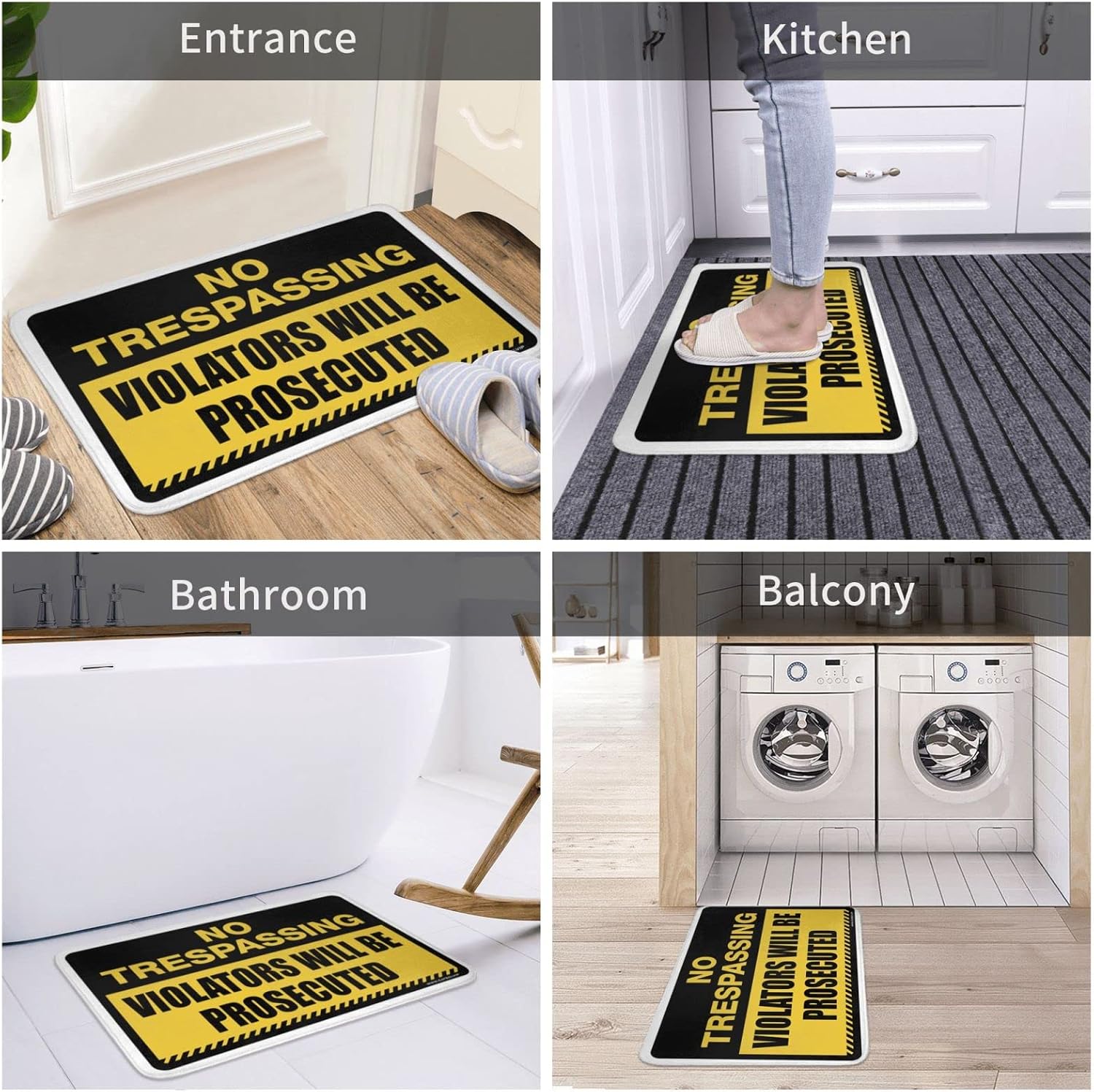 Funny Text Doormat No Trespassing Violators Will Be Prosecuteds Mat Indoor Outdoor Carpet Outdoor Rug Waterproof(65X90CM)