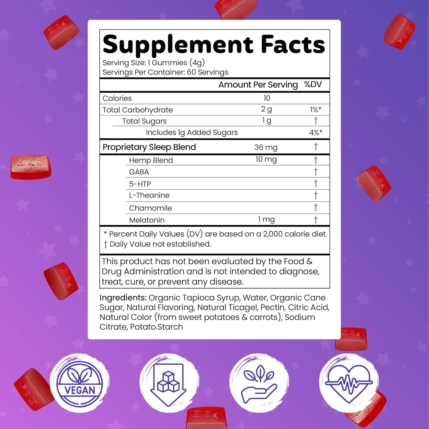 Premium Melatonin Sleep Gummies | Advanced Nighttime Blend with GABA, L-Theanine & Chamomile | Slumber Berry Vegan Gummies for Calm Relaxation & Restful Sleep | 30 Count