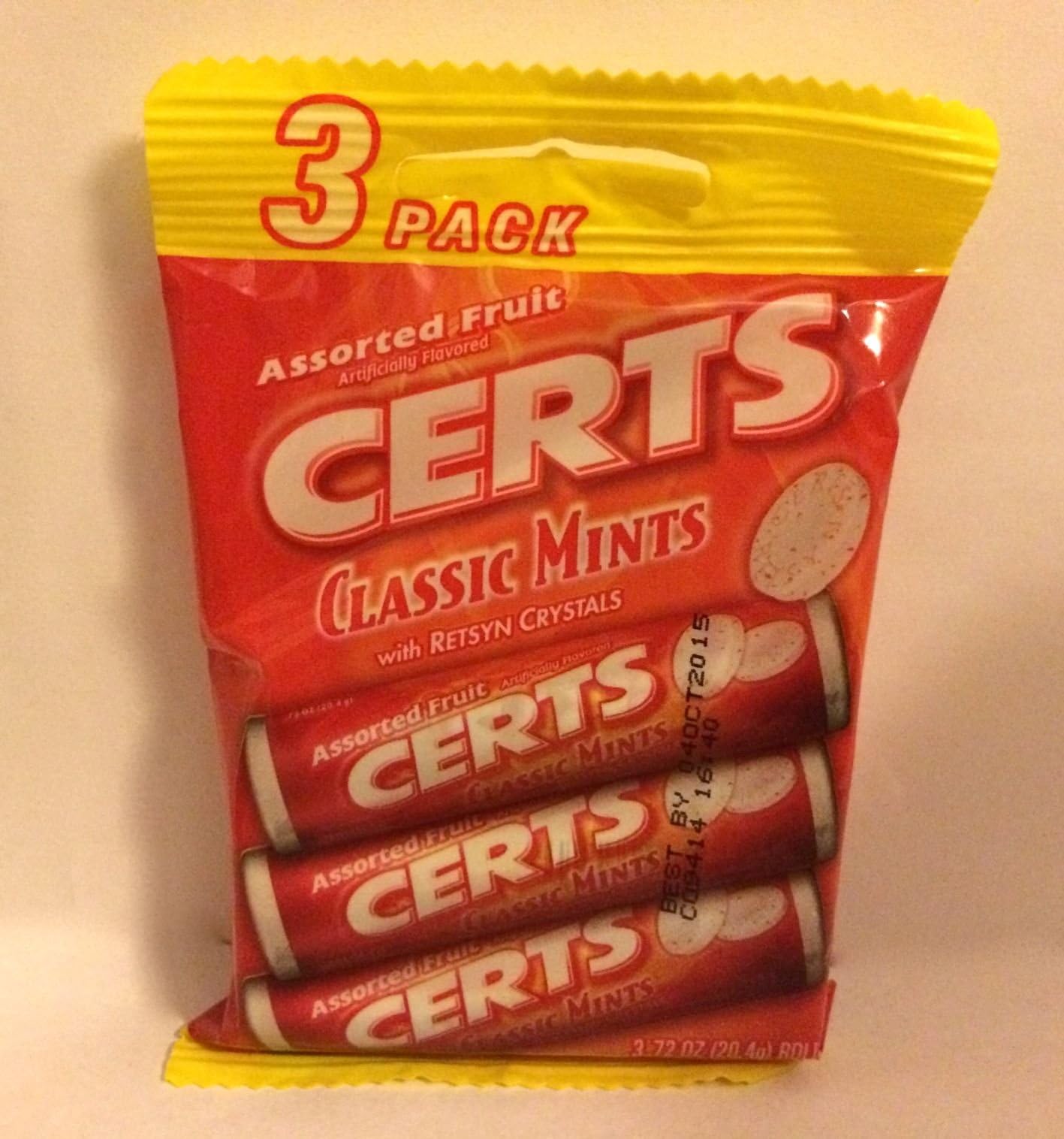 Certs Classic Mints - Assorted Fruit (3 Rolls) 1 Bag of 3 Rolls