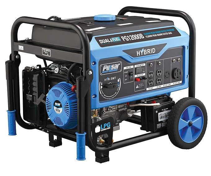 Pulsar 12,000W Dual Fuel Portable Generator with Electric Start and Switch & Go Technology