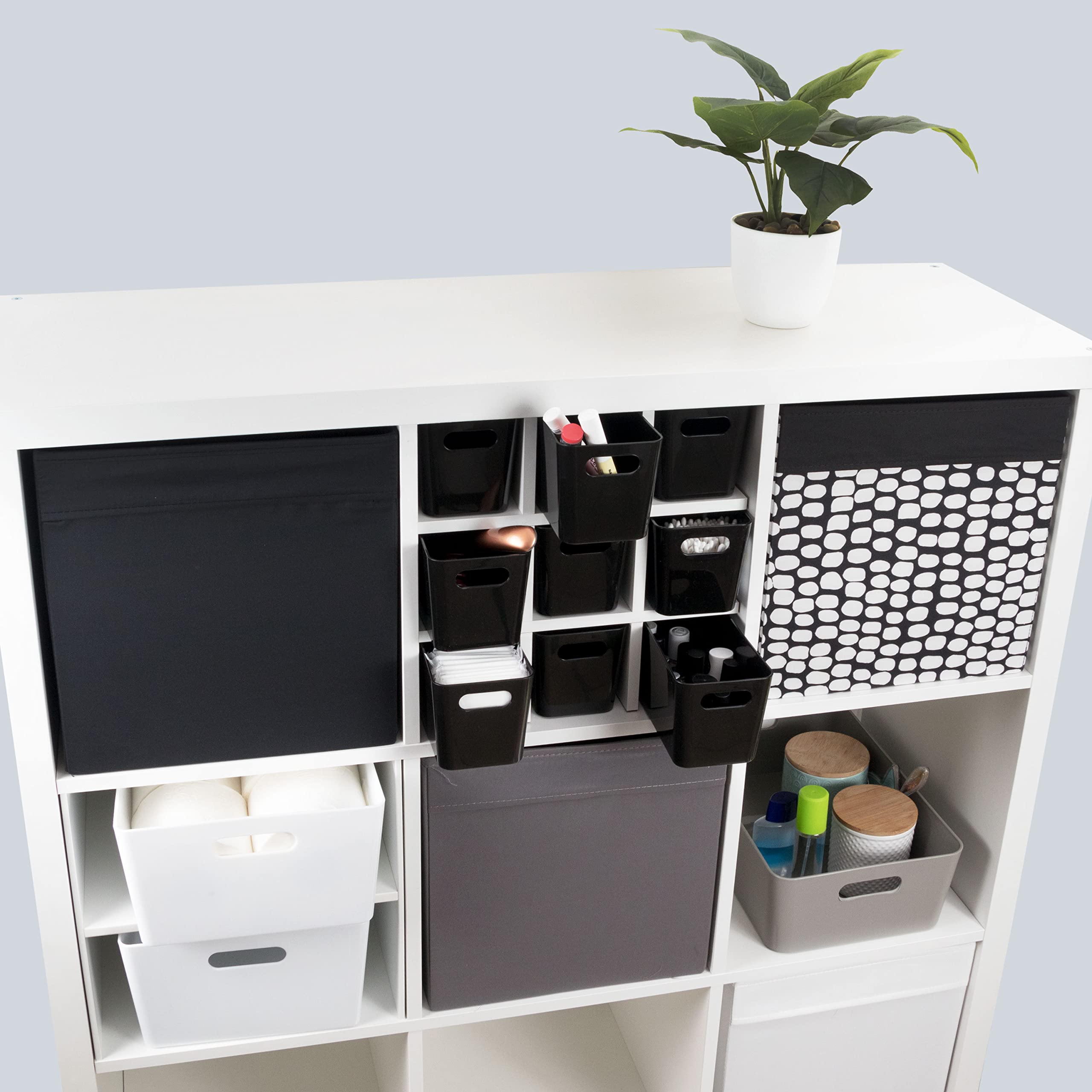 #11 3X Ordnungsbox - 10 cm hoch - schwarz - 30x10x10cm - 2 Liter - Ordnungskorb - Wandregal - Schubladenorganizer - schmaler Korb - Badezimmer