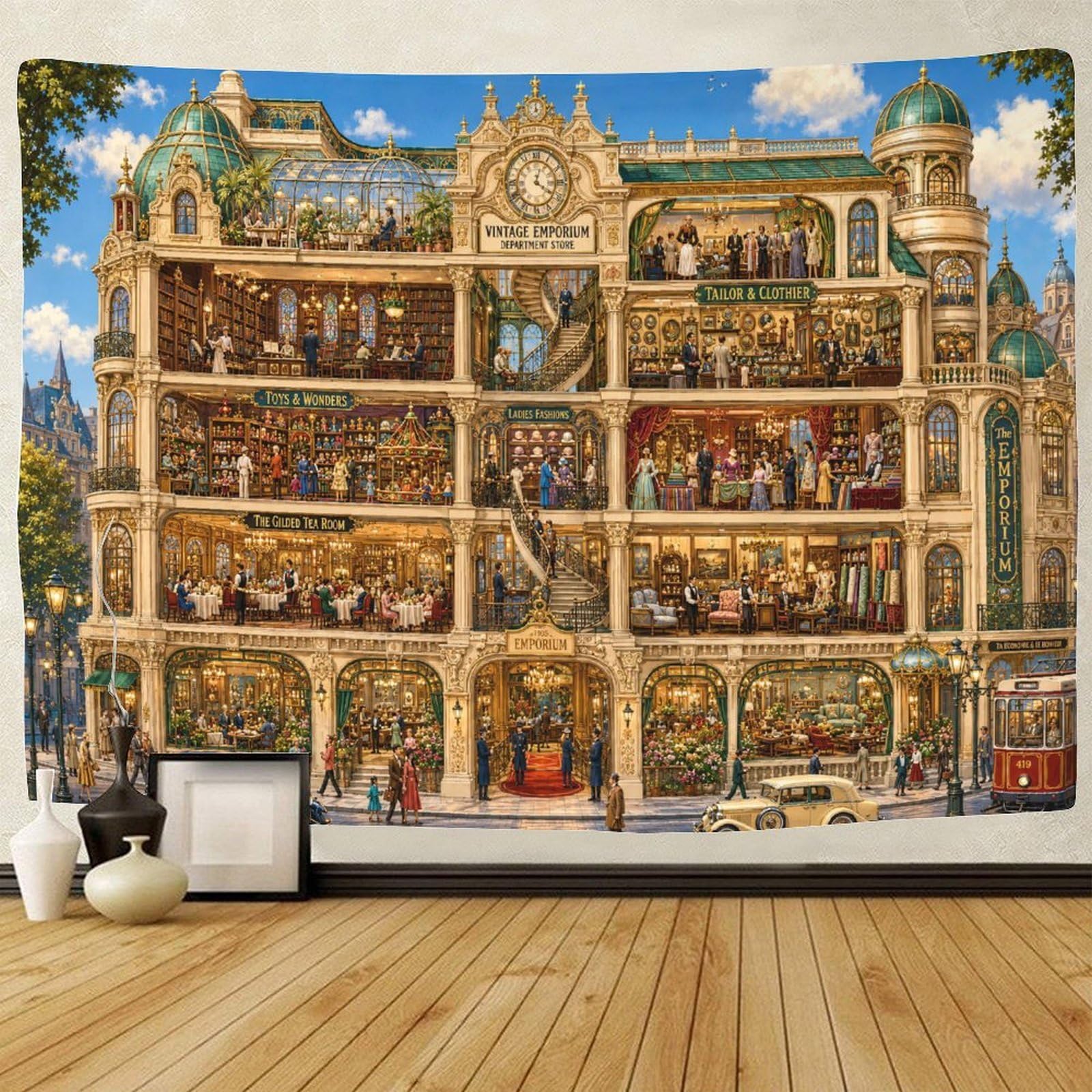 GPMNBCXZK Vintage Emporium Wall Hanging Decor 3D Print Tapestry Wall Art Decor Department Store Tapestries Poster Curtain Bedroom College Dorm 130cmx150cm