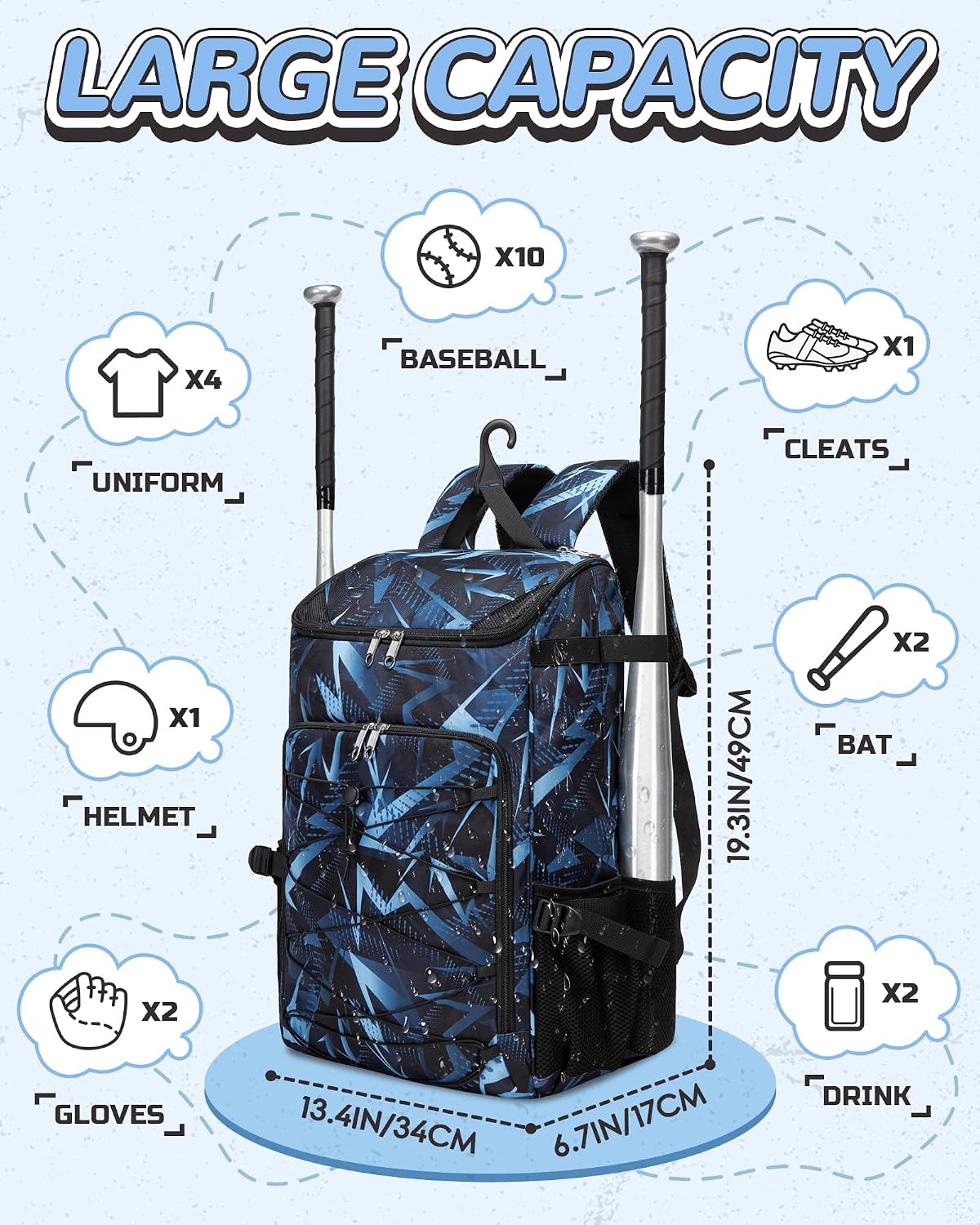 Baseball Softball Equipment Bag for Boys Girls Ages 8-12 10-12 12-14 Large Kids Youth Bat Bag Backpack with Ventilated Shoe Compartment Baseball Softball Stuff Supplies