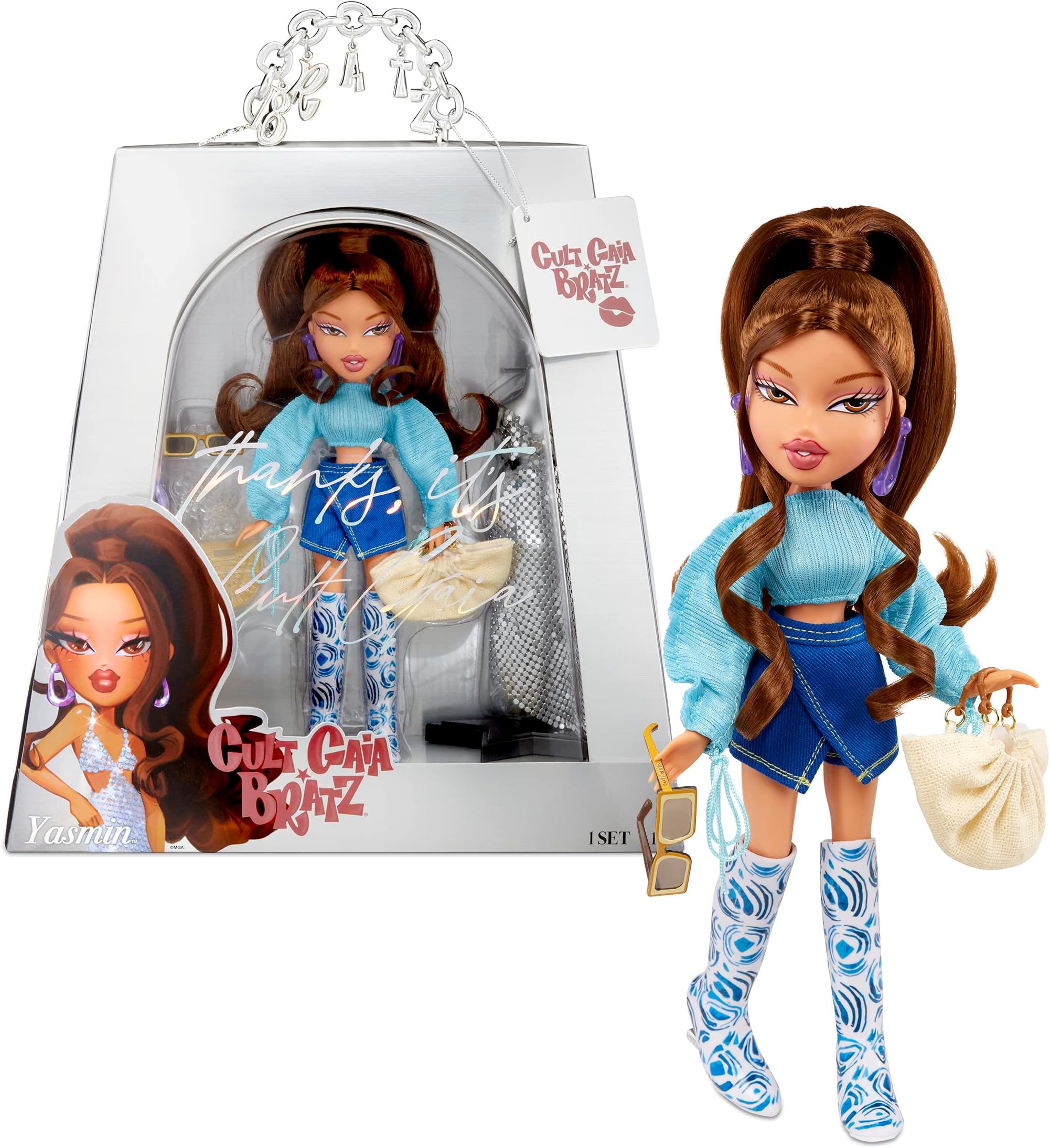 Bratz x Cult Gaia Special Edition Designer Fashion Doll - YASMIN - Includes Two Premium Outfits and Accessories For Kids & Collectors Ages 4+ ,Purple,silver