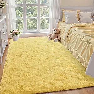 Yellow Rug for Bedroom Shag Area Rugs 3x5 Fluffy Living Room Plush Carpet Non Slip for Nursery Kids PlayRoom Light Color