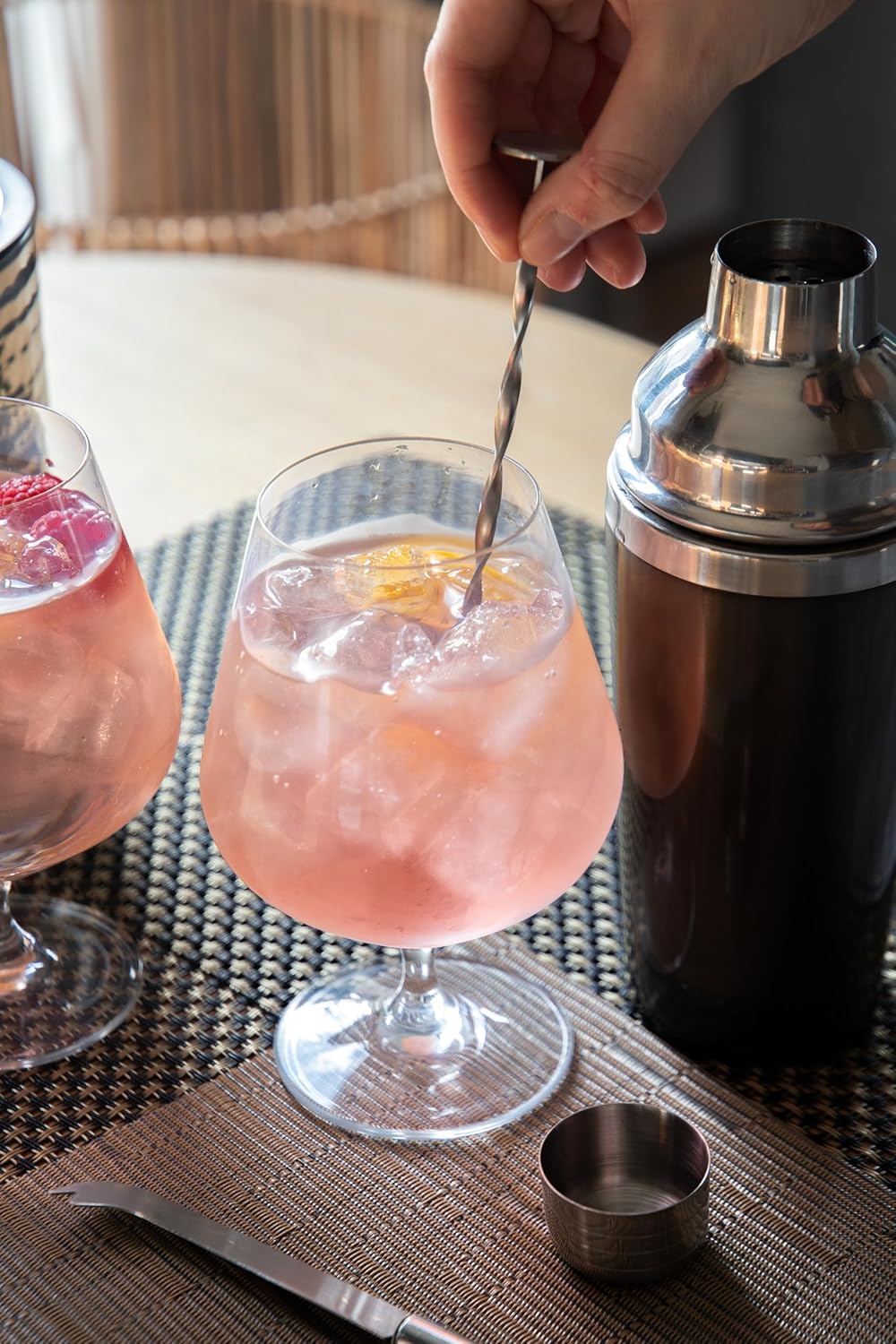 BarCraft Luxury Gin Gift Set Including Gin Glasses, Cocktail Shaker, Muddler Spoon, Dual Bar Measure, Bar Knife and Drink Recipes Mixing Kit – Stainless Steel