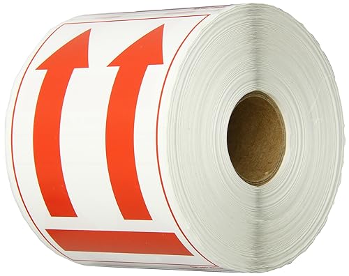 Tape Logic Aviditi Tape Logic - Adhesivo adhesivo de advertencia con dos flechas rojas sobre barra rojablanca, para envío, manipulación, embalaje y