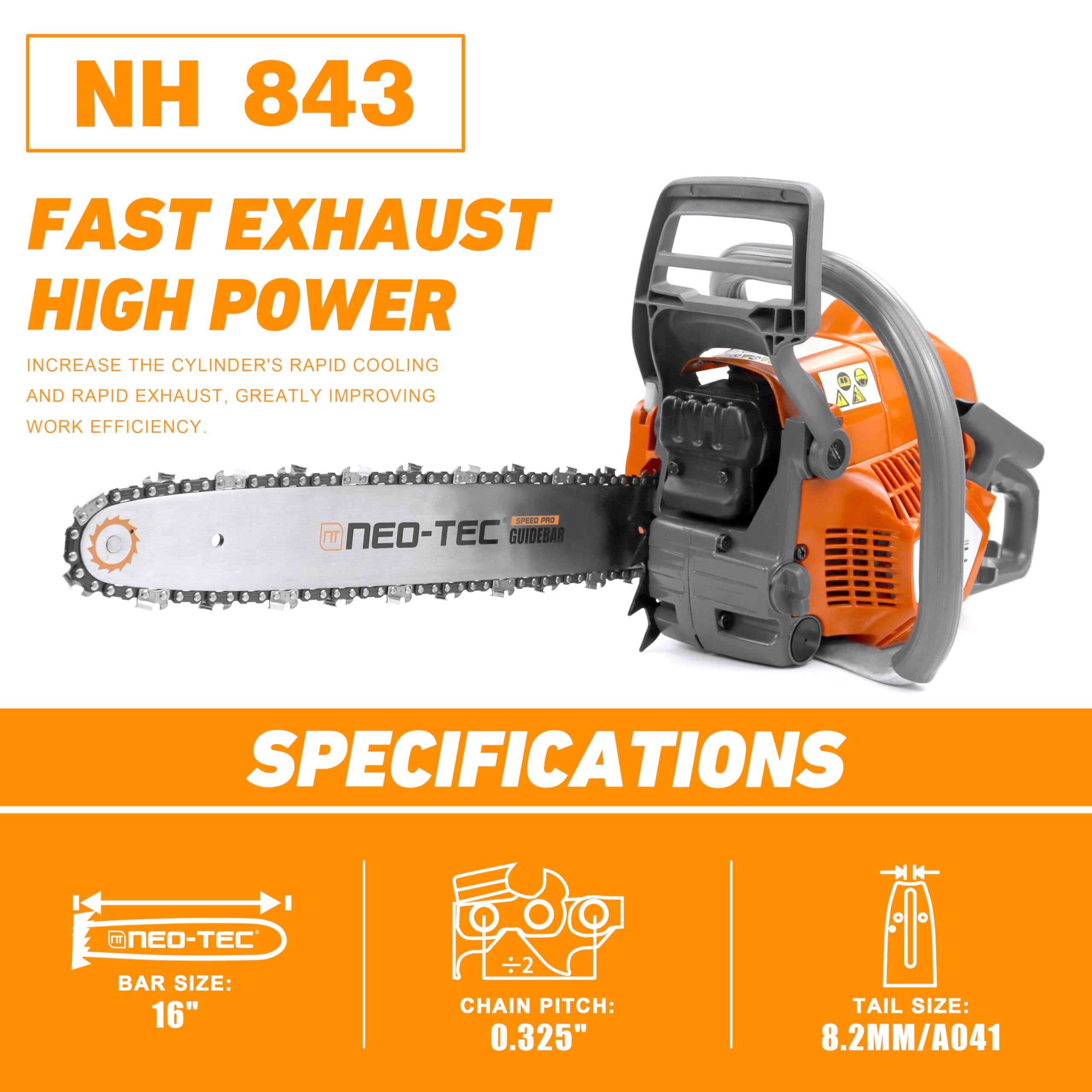 Amazon.com : NEOTEC 43cc Gas Chainsaw, NH843 Powerhead with 16