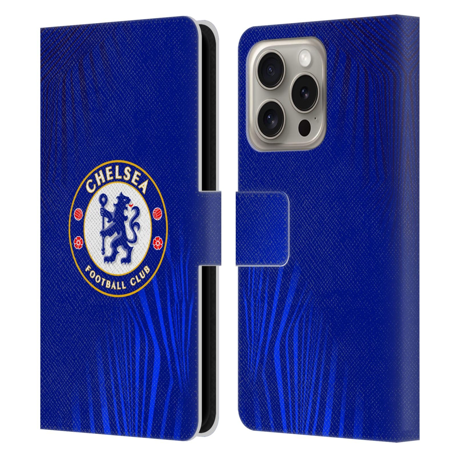 Head Case Designs Officially Licensed Chelsea Football Club Super Graphic Crest Leather Flip Case Compatible With Apple iPhone 16 Pro