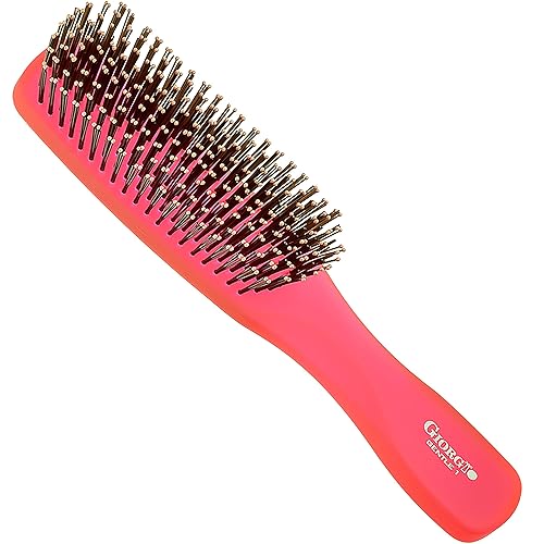 Giorgio GION1R - Cepillo desenredante para cabello de 7.75 pulgadas, color rojo neón para hombres y mujeres, cerdas suaves para cuero cabelludo