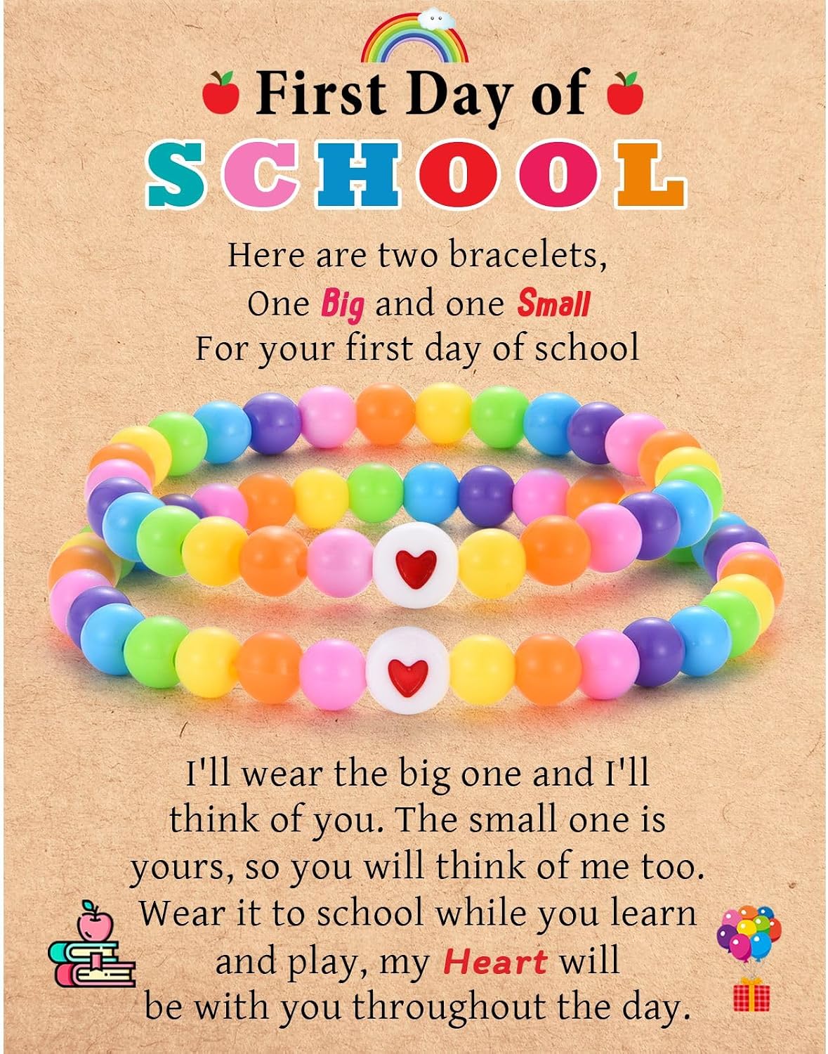 First Day of School Preschool Kindergarten Bracelet Mommy and Me | Mother Daughter Matching Bracelets, Back to School Gifts for Daughter from Mom