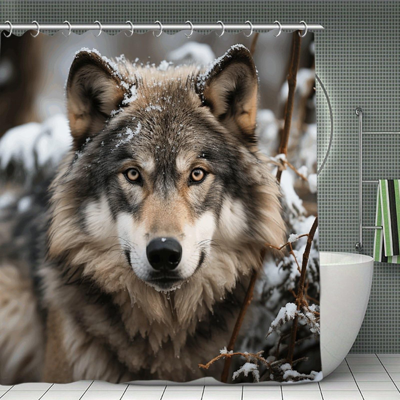 VstaDank Lmage of Wolf in The Snow Shower Curtain Waterproof Bathroom Shower Curtain with C Type Hooks Soft Lightweight Shower Curtains Liner Washable Polyester Cloth Shower Liner 71x71 Inch