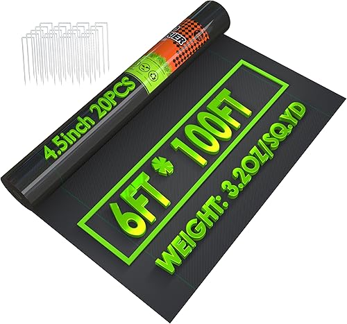 Tela de barrera de malezas resistente de 6 x 100 pies, tela geotextil duradera de 3.2 onzas, alfombrilla de cubierta de suelo para jardinería,